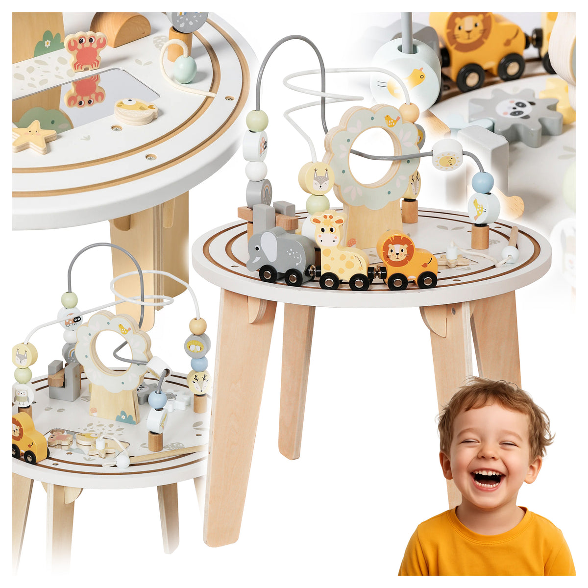 Wooden Montessori Manipulation Table 2in1 Sensory Track Loop Vehicles