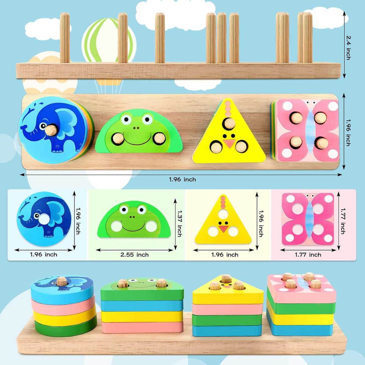 Wooden Montessori Toy Sorter Educational Blocks Animals For Kids Packaging status original