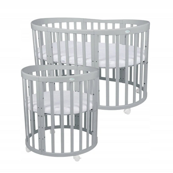 Wooden Oval Crib with CRADLE 7in1 with Mattress - Grey Packaging status original
