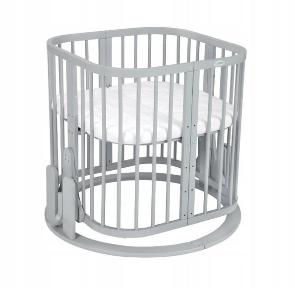 Wooden Oval Crib with CRADLE 7in1 with Mattress - Grey