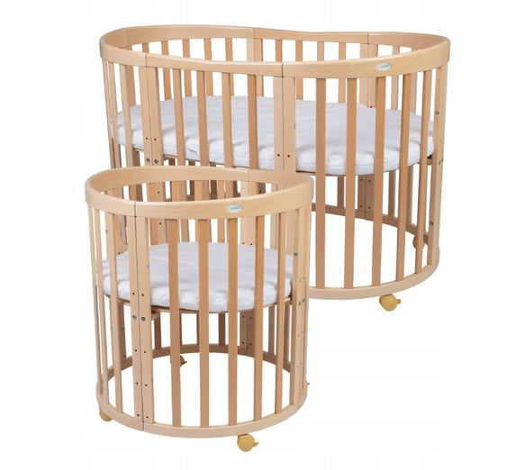 Wooden Oval Crib with CRADLE 7in1 with Mattress - Natural Packaging status original