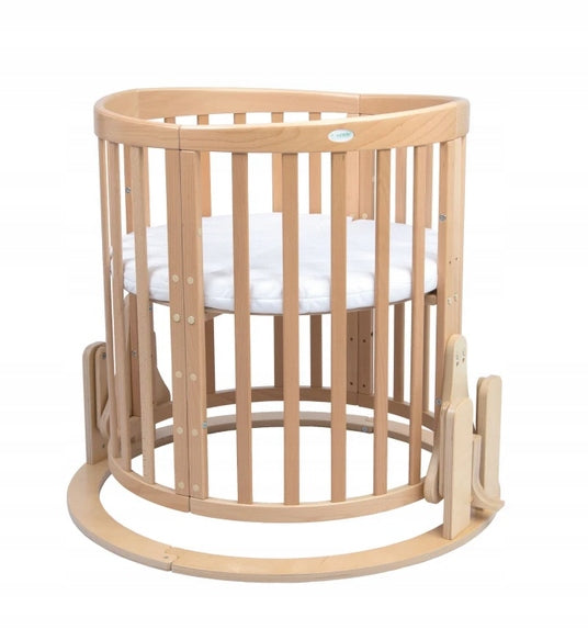 Wooden Oval Crib with CRADLE 7in1 with Mattress - Natural