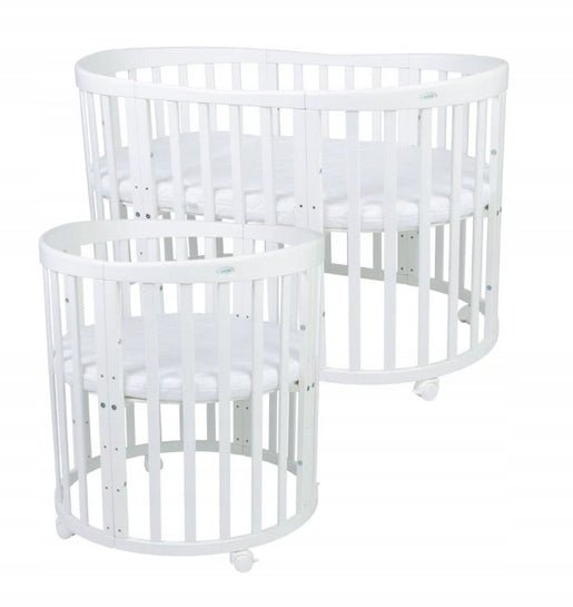 Wooden Oval Crib with CRADLE 7in1 with Mattress - White Manufacturer code 1