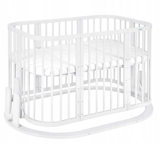 Wooden Oval Crib with CRADLE 7in1 with Mattress - White Packaging status original