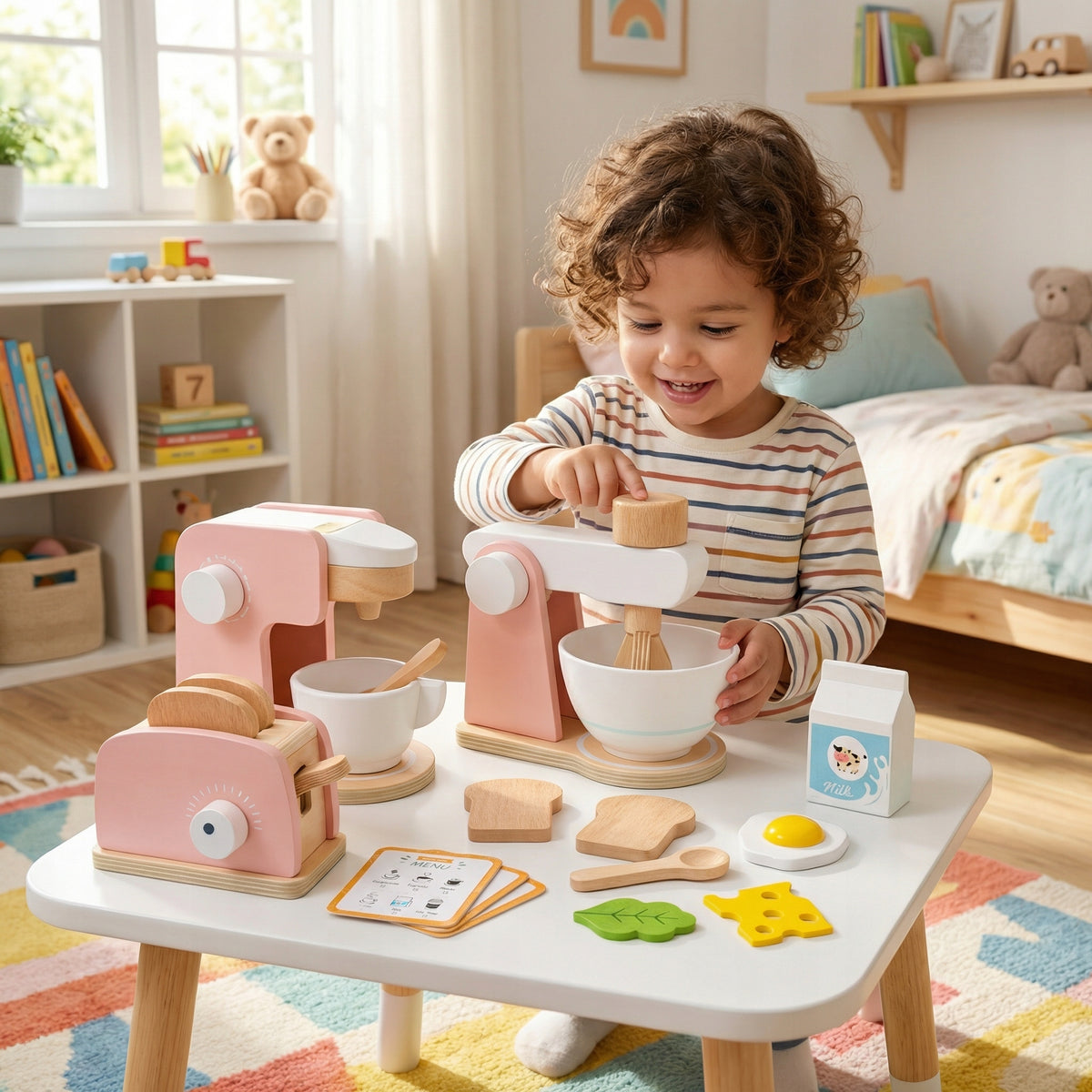 Wooden Playset Toaster Maker Mixer + Accessories Small Household Appliances Brand no brand