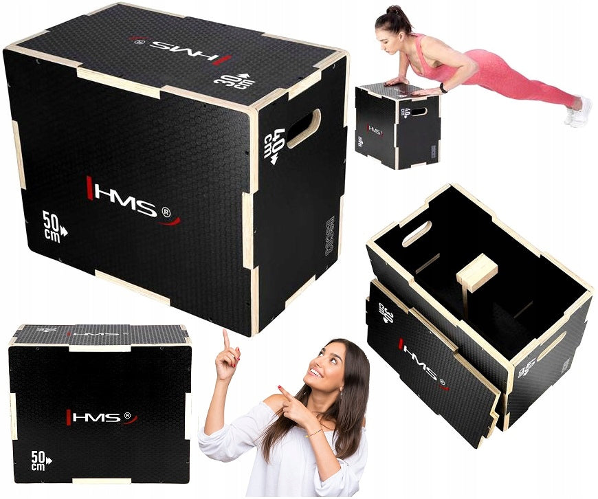 Wooden Plyometric Box for Jumping CrossFit 3W1 30X40X50 CM Black Manufacturer code 5906067688500-5905721596533