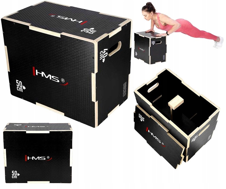 Wooden Plyometric Box for Jumping CrossFit 3W1 30X40X50 CM Black