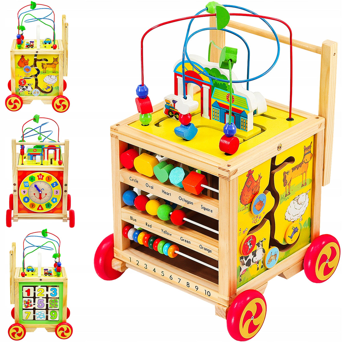 Wooden Pusher Educational Walker for Kids Interactive Ride-On Cube