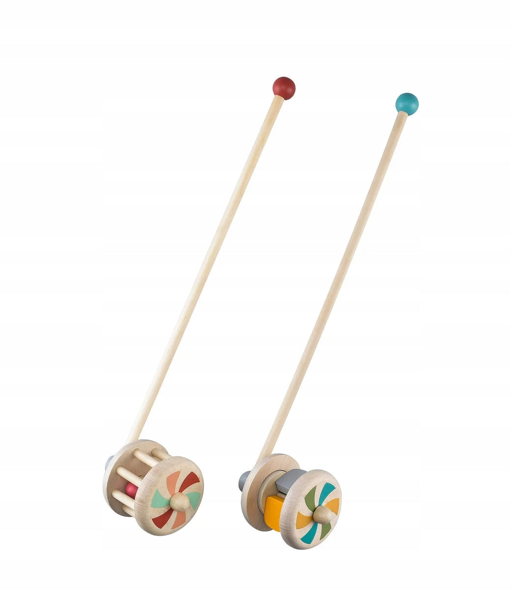 Wooden Pusher On Stick 54cm Roller Supports Child Development 2 Designs Artyk Brand Artyk