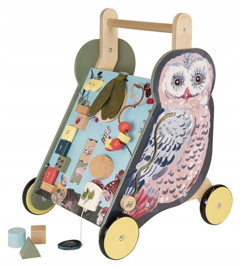 Wooden Pusher Trolley with Sorter and Motor Loop Owl Manhattan Toy Brand Manhattan Toy