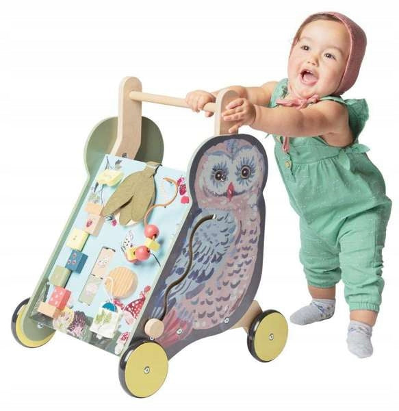 Wooden Pusher Trolley with Sorter and Motor Loop Owl Manhattan Toy