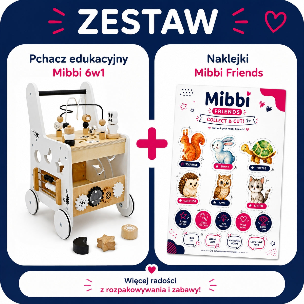 Wooden Pusher Walker for Kids 6in1 Wood Educational Table Stickers Manufacturer code DAB4E248