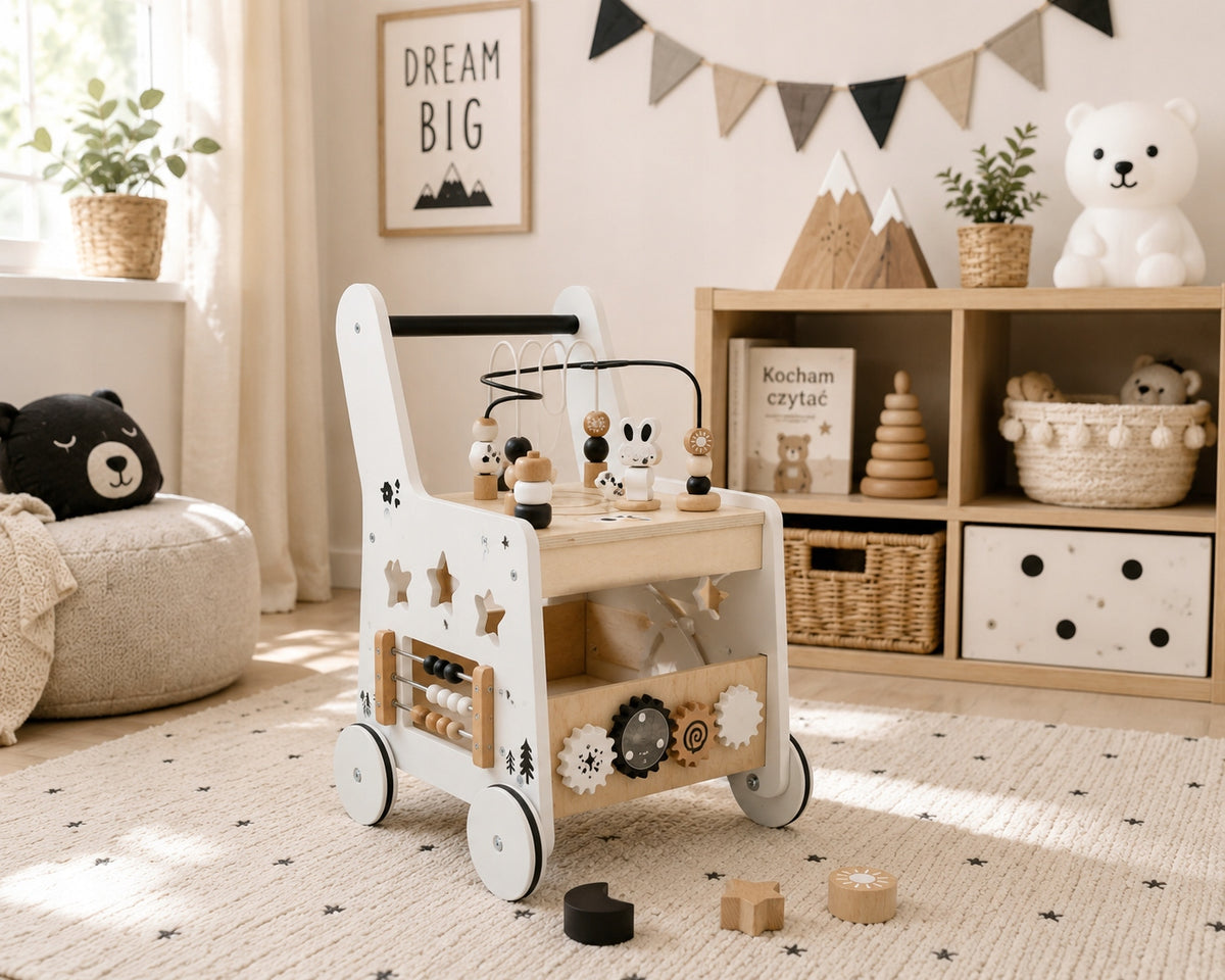 Wooden Pusher Walker for Kids 6in1 Wood Educational Table Stickers Packaging status original