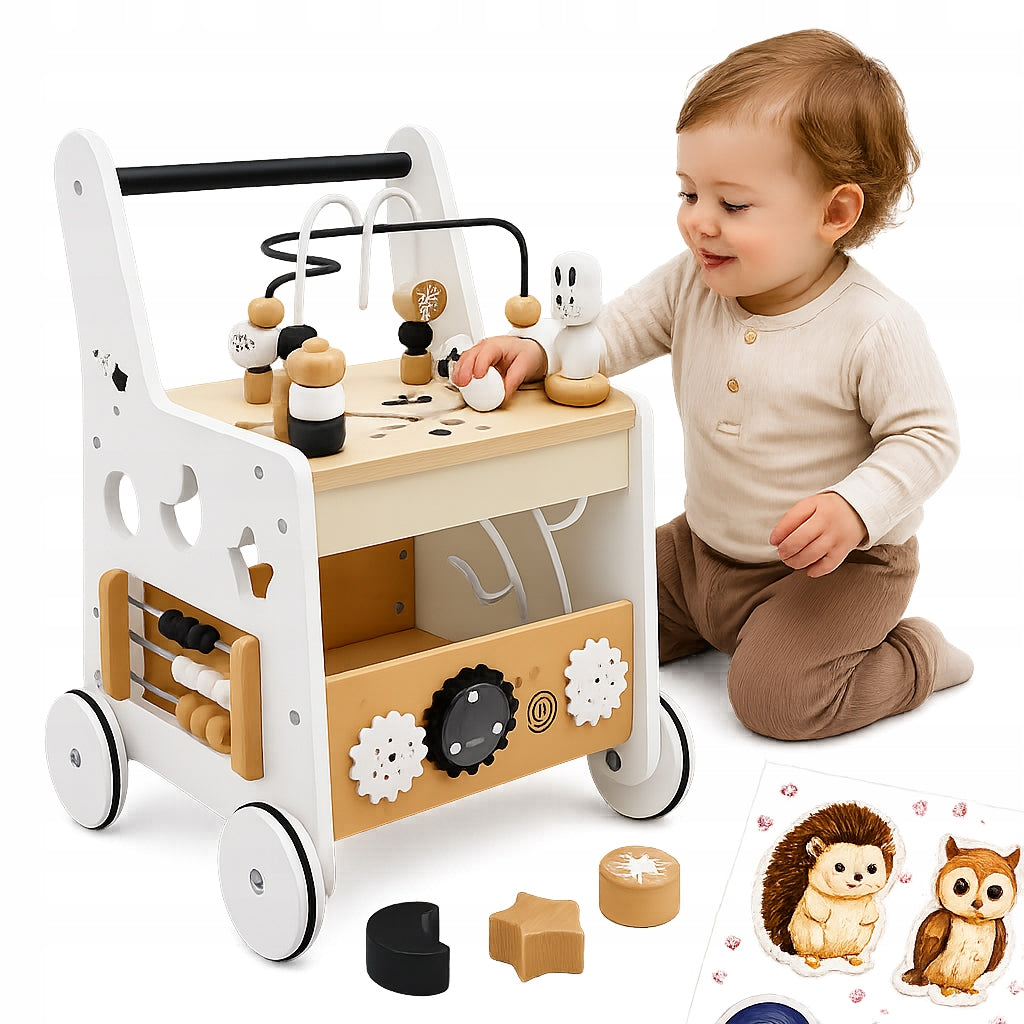Wooden Pusher Walker for Kids 6in1 Wood Educational Table Stickers