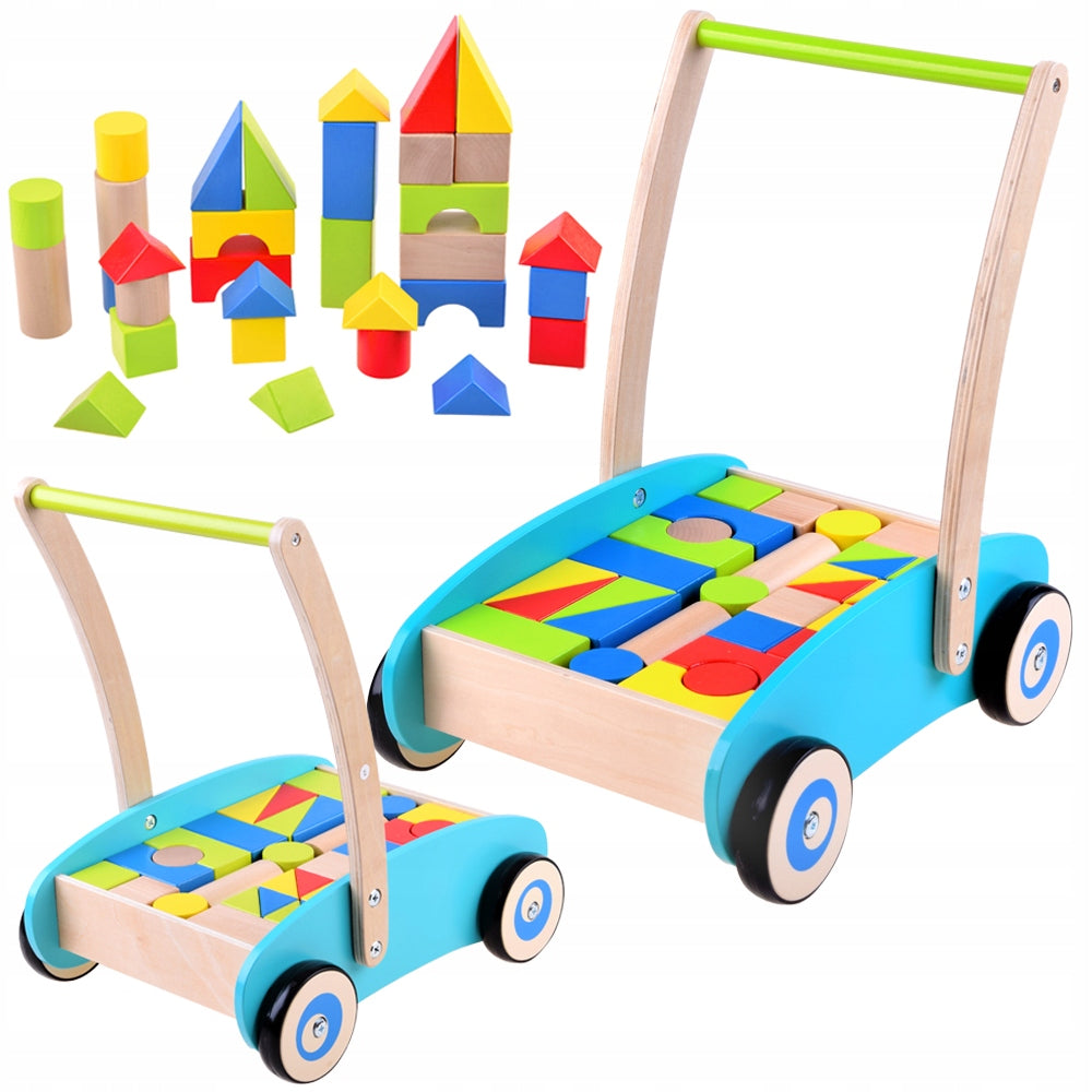 Wooden Pusher, walker, trolley with blocks ZA3724