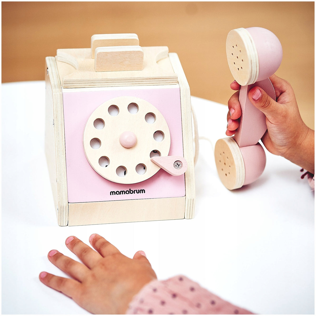 Wooden Retro Phone for Children Mamabrum 14 cm x 12 cm Shades of Pink EAN (GTIN) 5900168937000