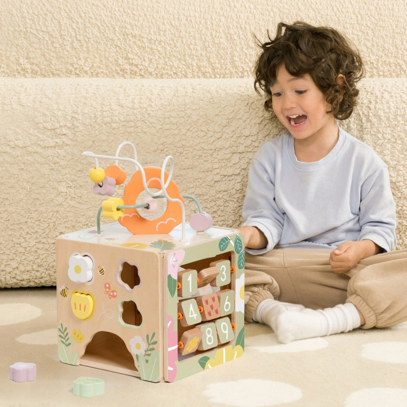 Wooden Sensory Educational Cube 5in1 Classic World Packaging status original