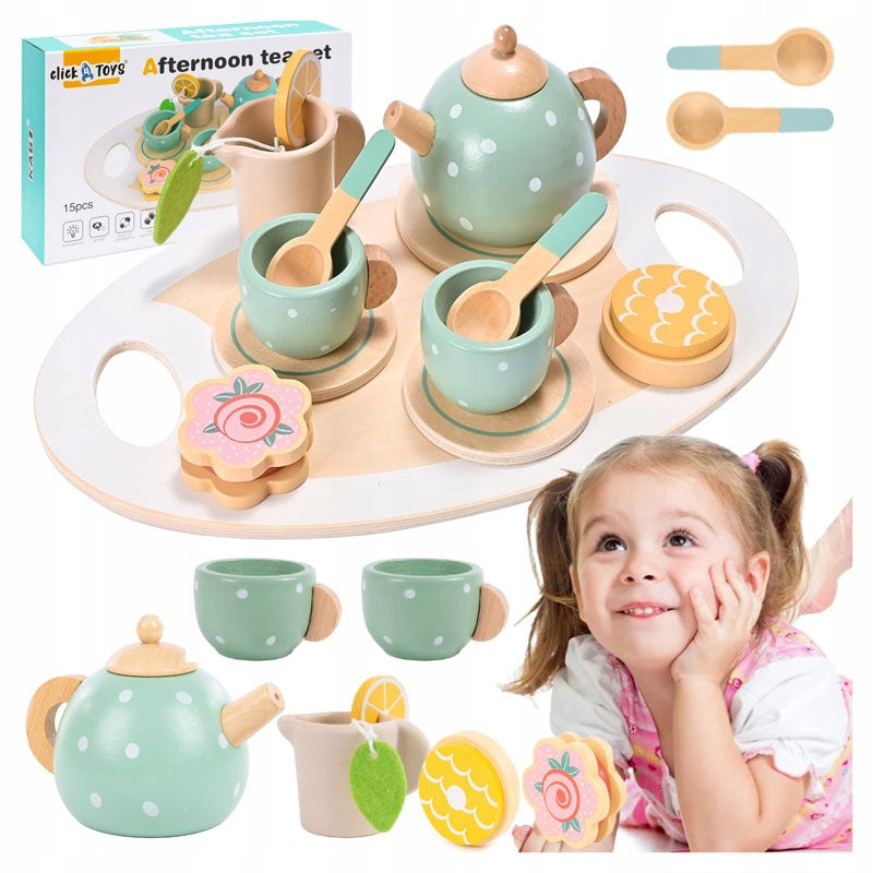 Wooden Service for Children for Coffee Tea Coffee Set Cups Tableware