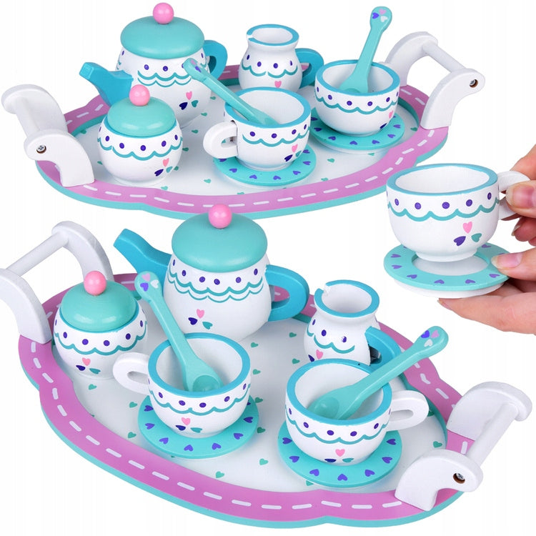Wooden Set Tea Coffee Service Cups Jug Tray ZA5385