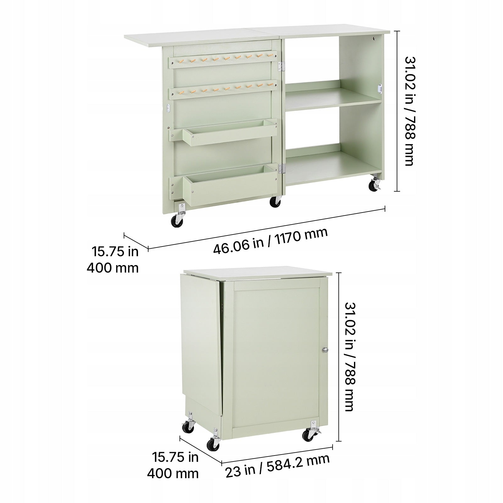 Wooden Sewing Table with Storage Space Light Green Folding Manufacturer code FRZJYXXKZDB