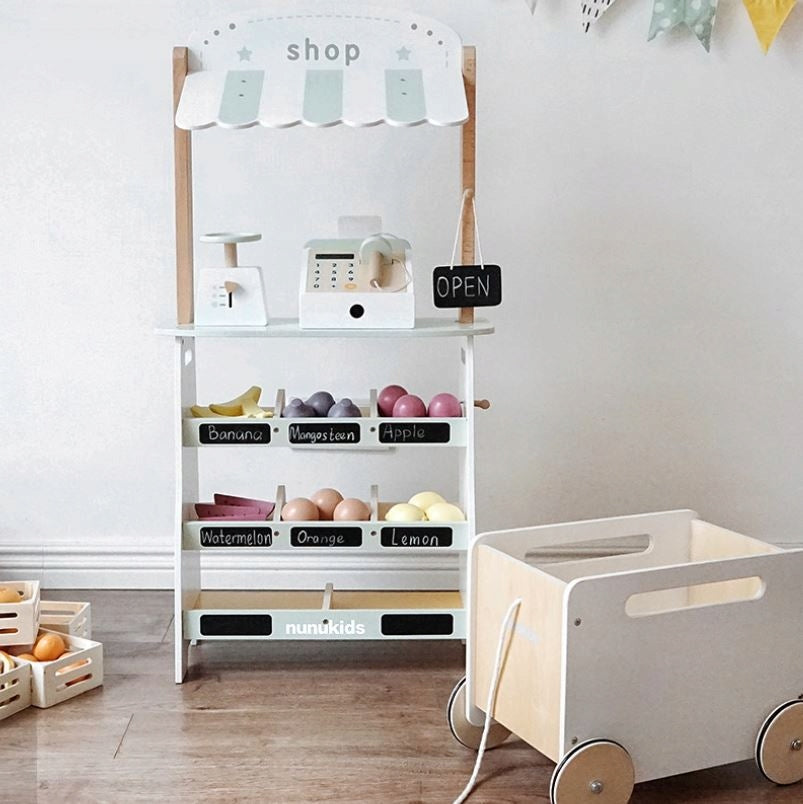 Wooden Shop Children's Stall Nunukids Large Set Cash Register Vegetable Fruit Brand no brand