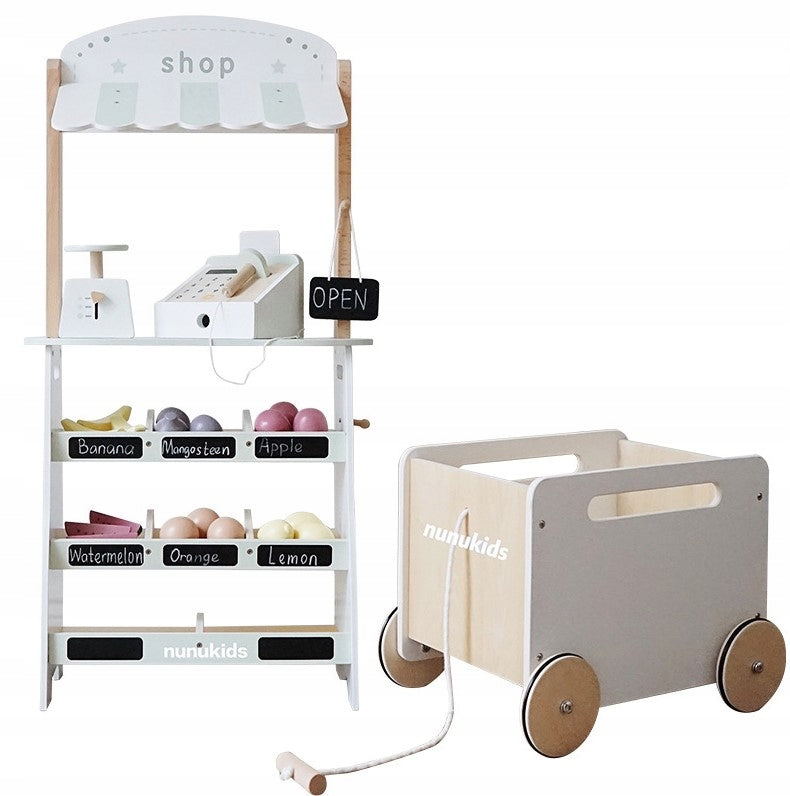 Wooden Shop Children's Stall Nunukids Large Set Cash Register Vegetable Fruit