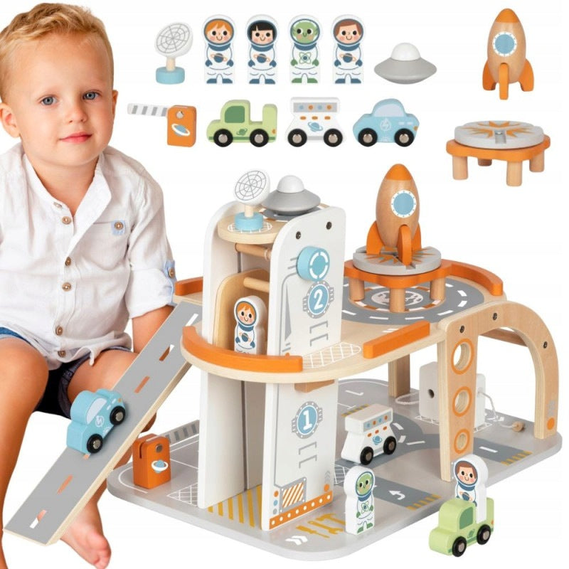 Wooden Space Parking Space Station Tooky Toy