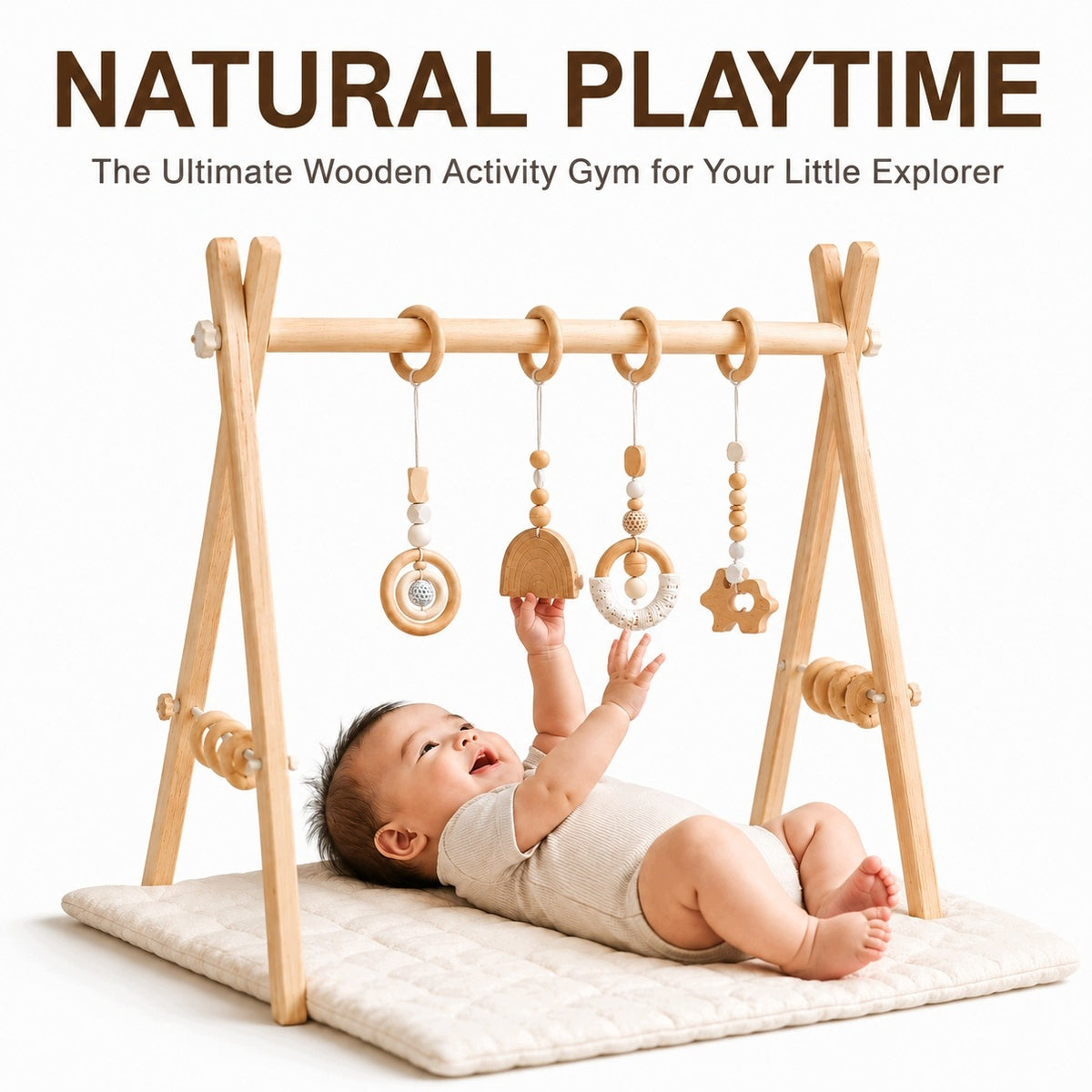 Wooden Stand with Hanging Montessori Infant Toys Packaging status original