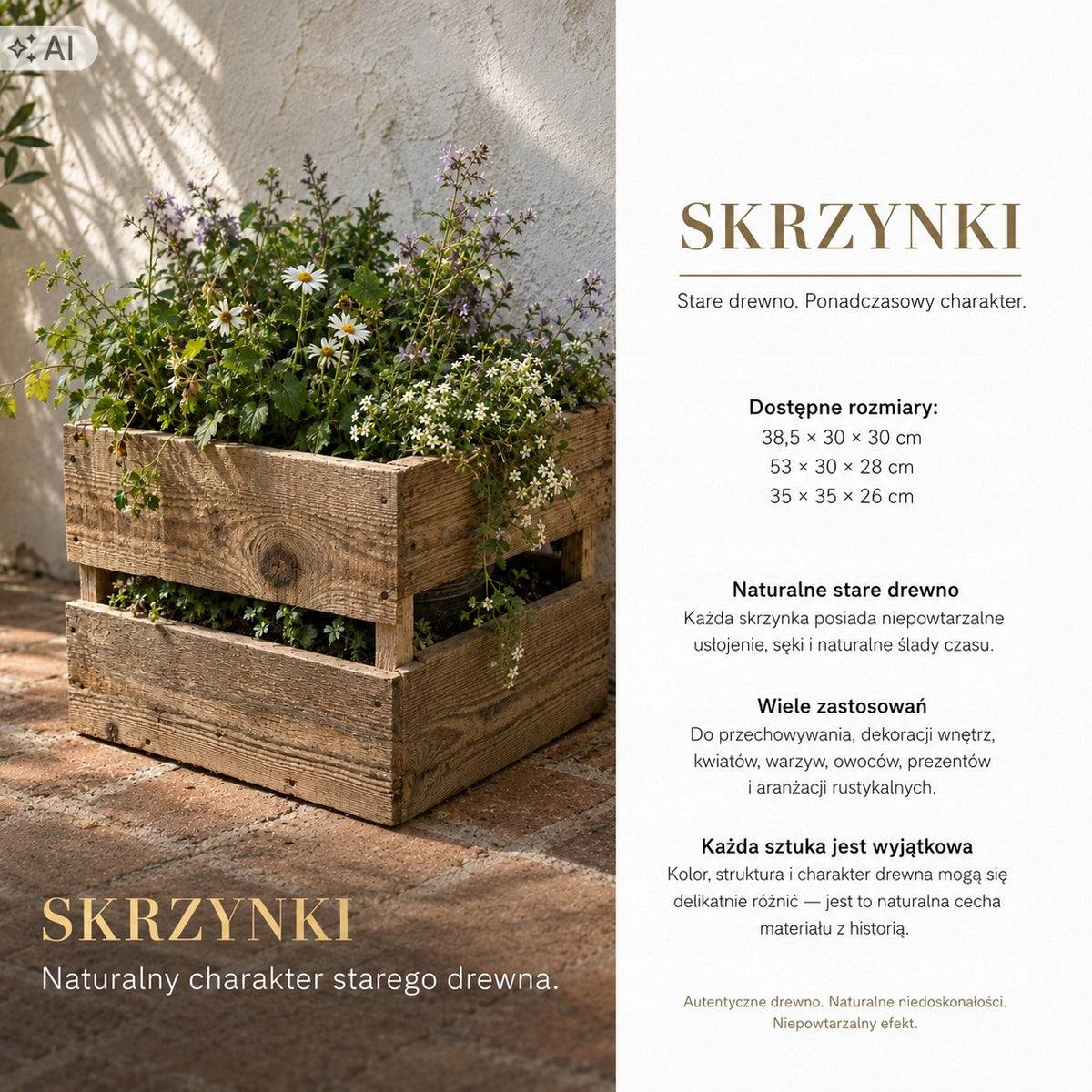Wooden Storage Box Old Wood 38,5x30x30 cm Packaging status original