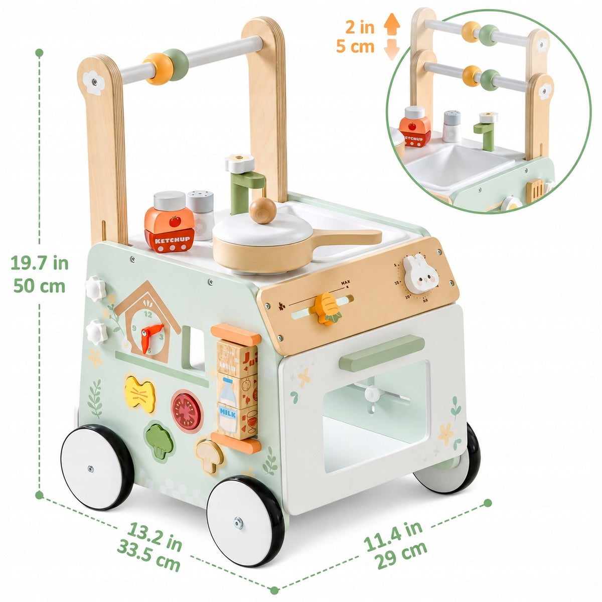 Wooden Stroller for Learning to Walk Robotime Educational Pusher for Kids Packaging status original