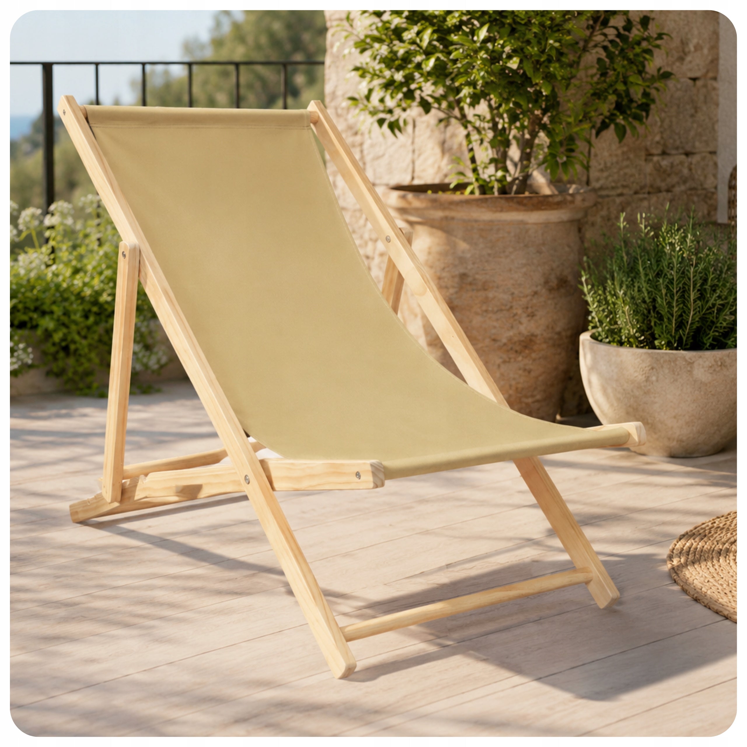 Wooden Sun Lounger Folding Beige-Honey Adjustable in 3 Positions max.120 kg Brand Atos