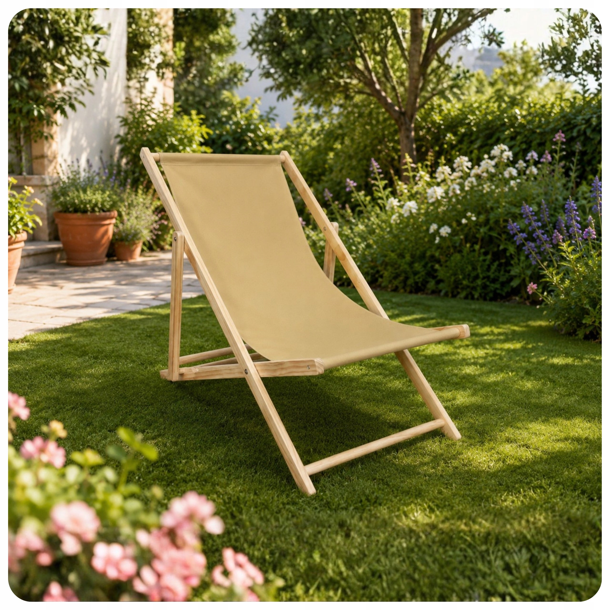 Wooden Sun Lounger Folding Beige-Honey Adjustable in 3 Positions max.120 kg Manufacturer code 12-187-135-