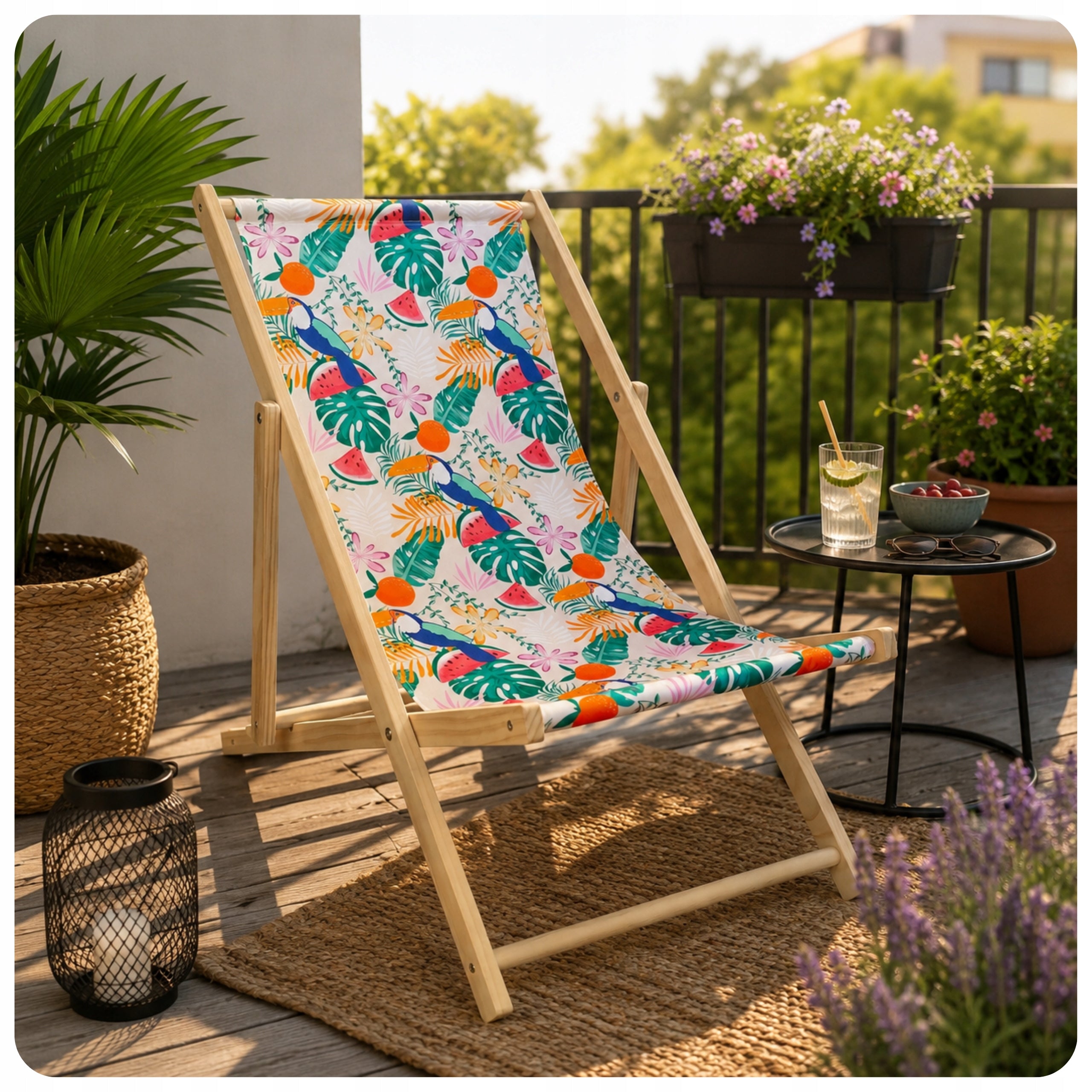 Wooden Sun Lounger Folding Colorful Boho Adjustable in 3 Positions max.120 kg Manufacturer code 12-187-159-