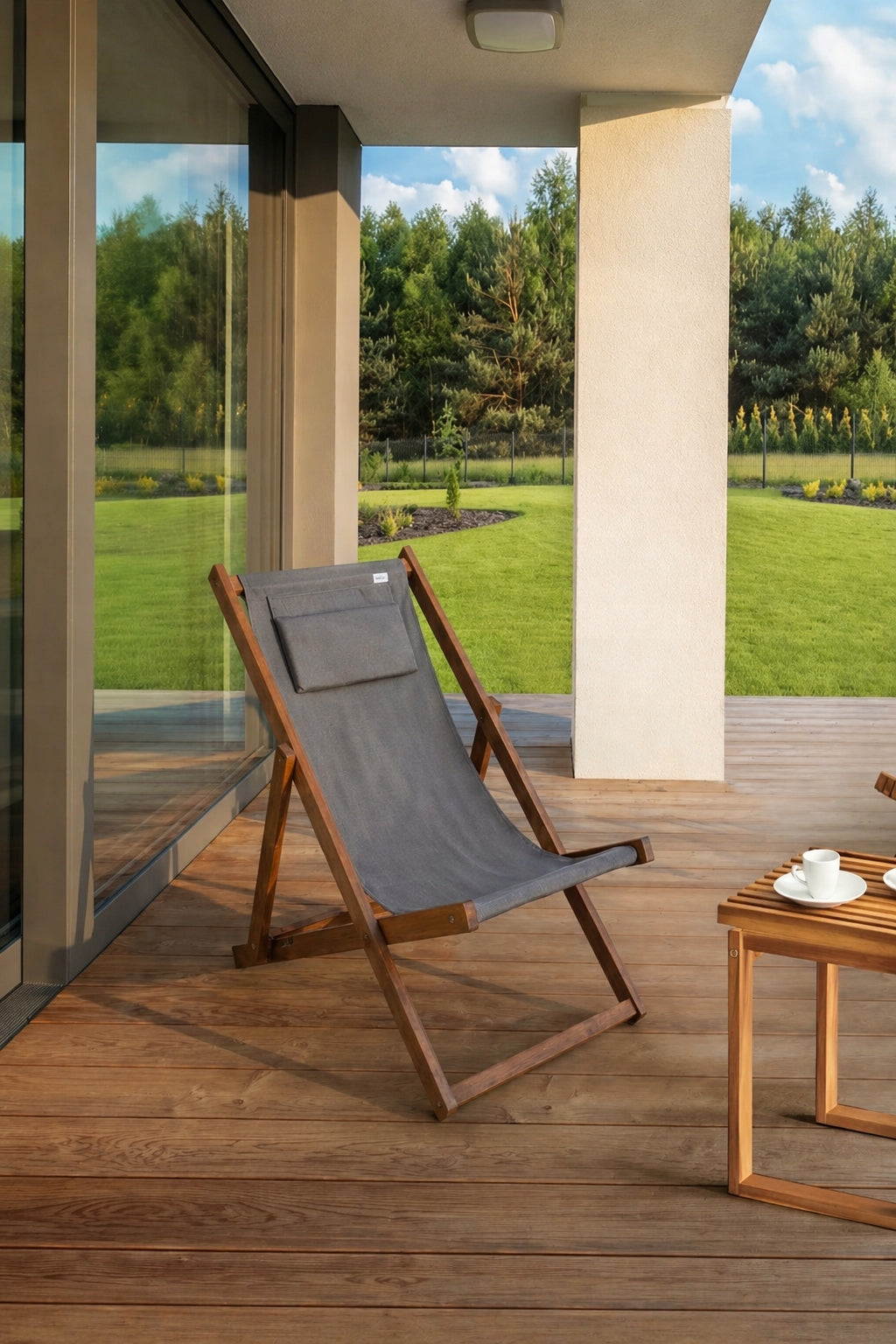 Wooden Sun Lounger with Cushion Impregnated Garden From the Manufacturer Packaging status original