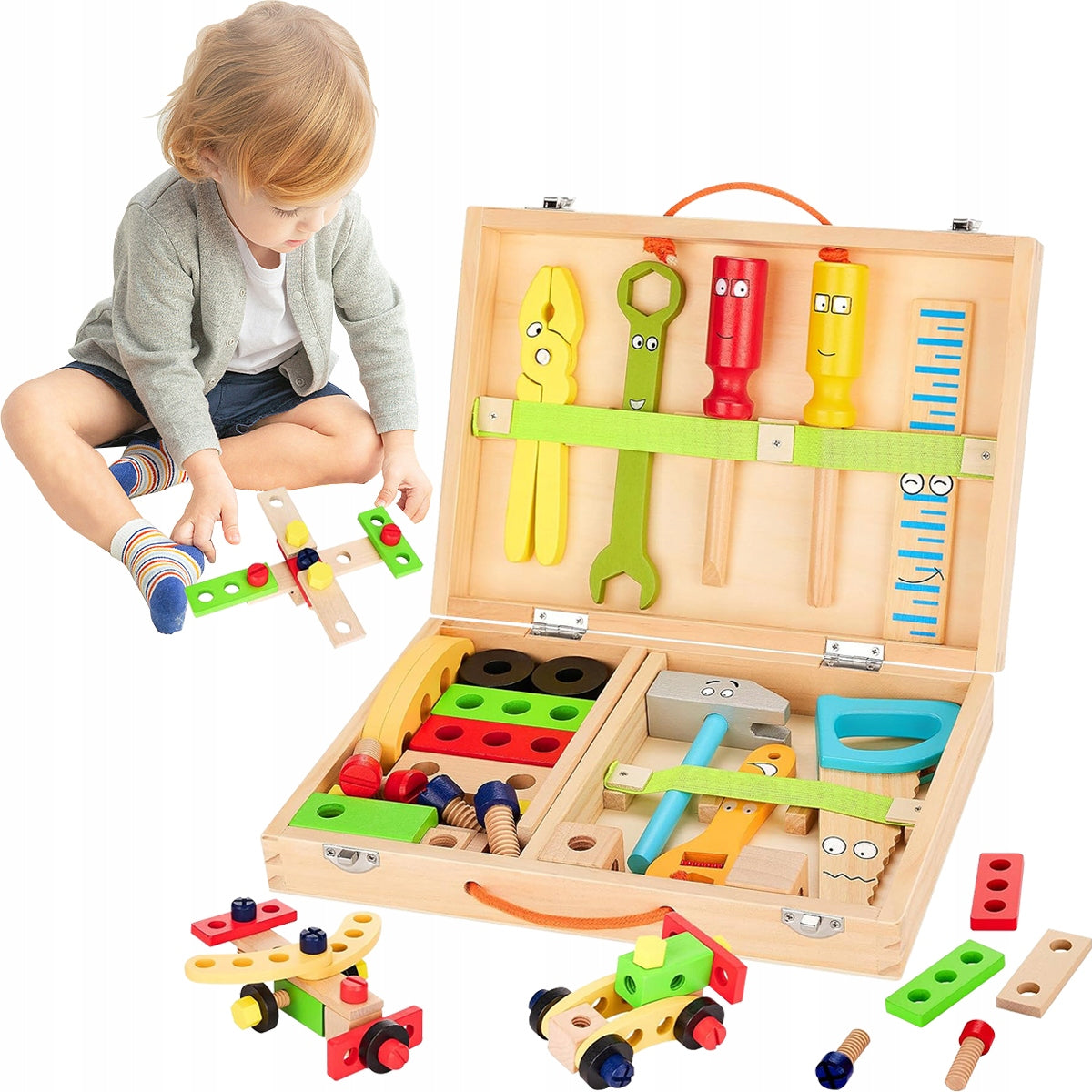Wooden Tools in Box Small DIY Workshop Set