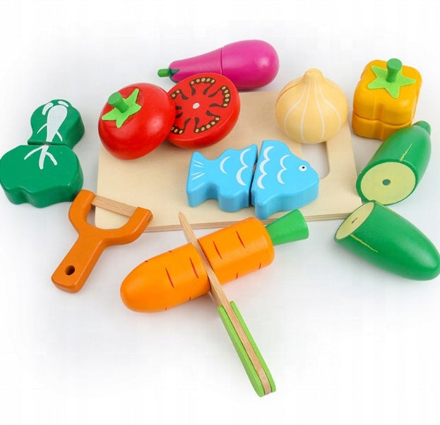 Wooden Vegetables and Fruits for Slicing Set in Montessori Box Brand no brand