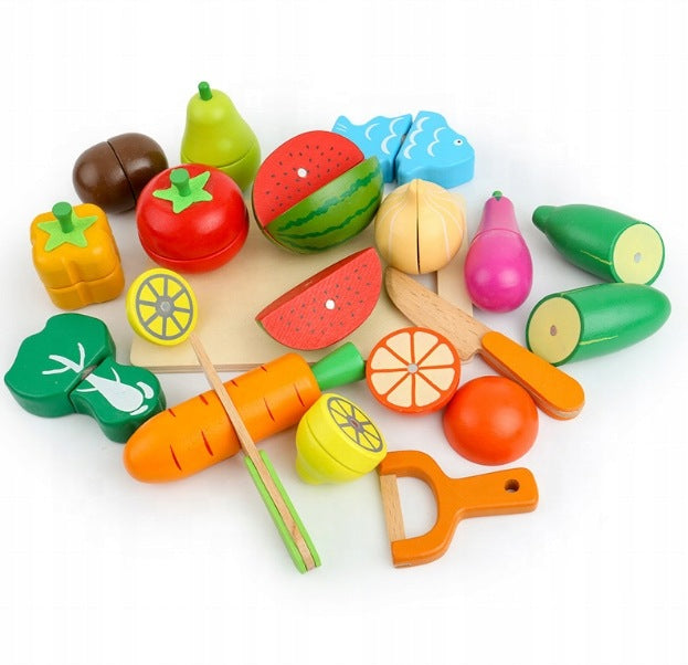 Wooden Vegetables and Fruits for Slicing Set in Montessori Box Kid's age 3＋ years