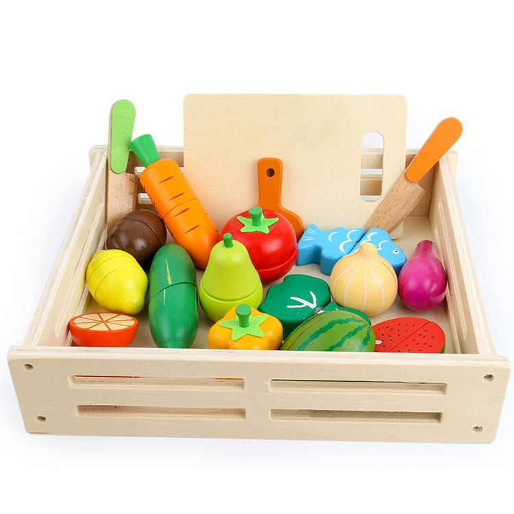 Wooden Vegetables and Fruits for Slicing Set in Montessori Box