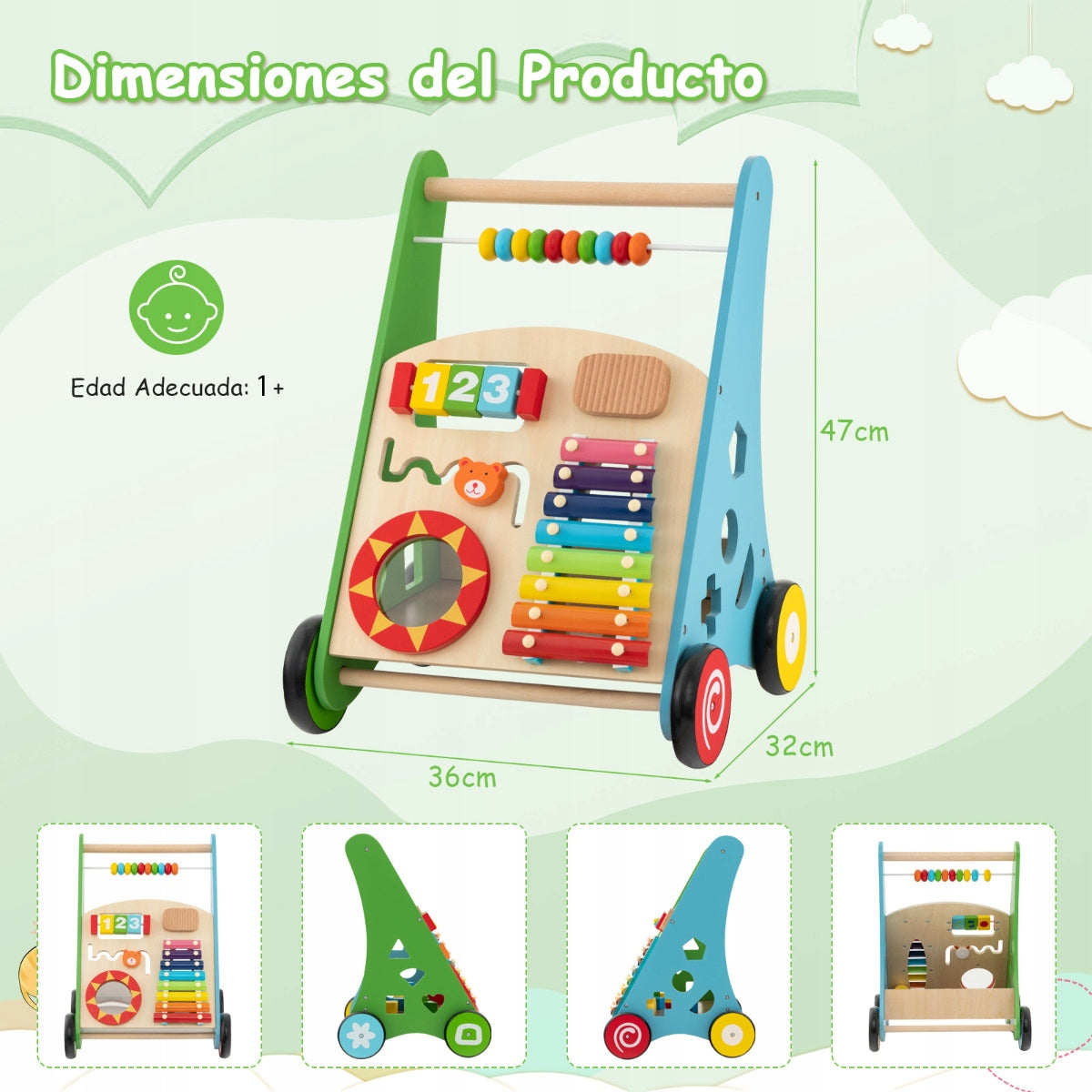 Wooden Walker Educational Baby Toy Multicolor Manufacturer code Drewniany chodzik 1