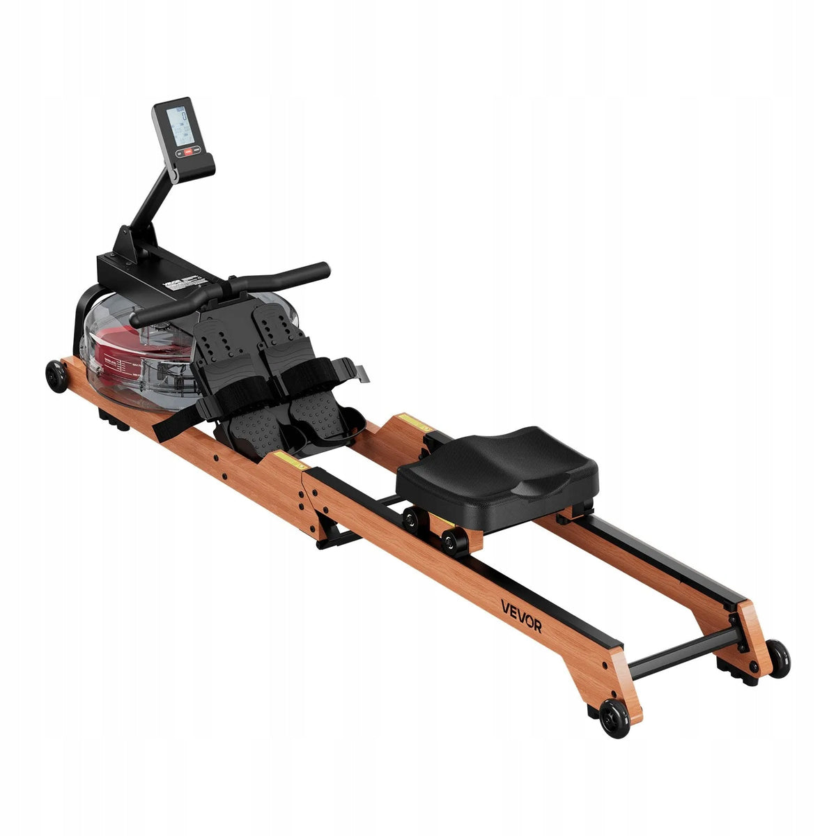 Wooden Water Rowing Machine Folding 6 Resistance Levels LCD Home Training