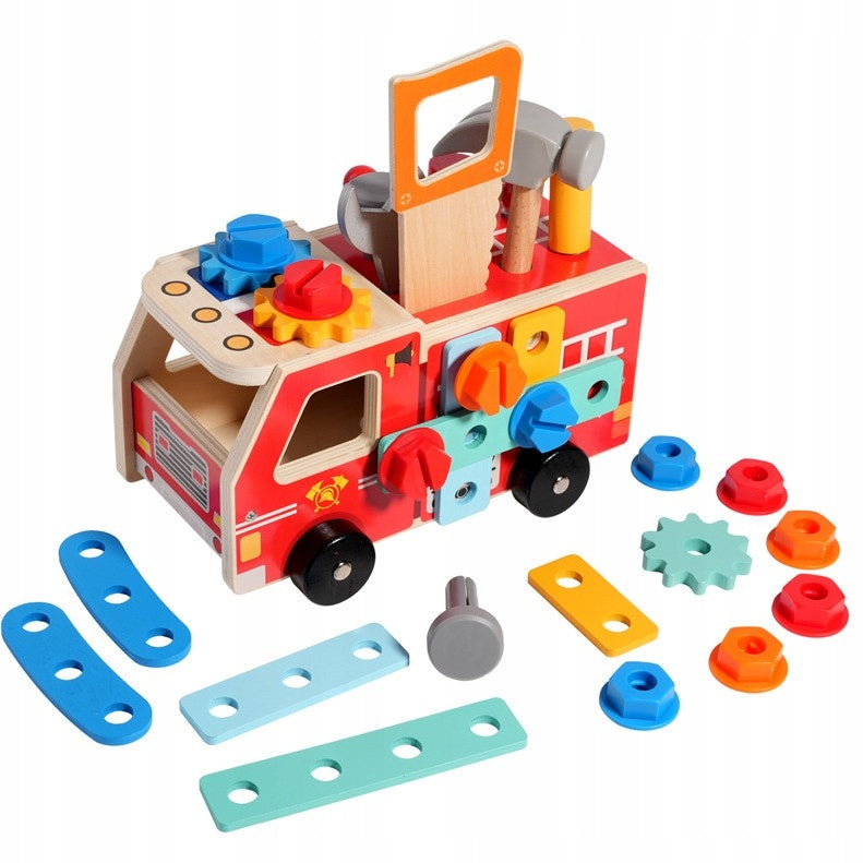 Wooden Workshop Fire Brigade Tools Auto for Twisting Montessori 2in1