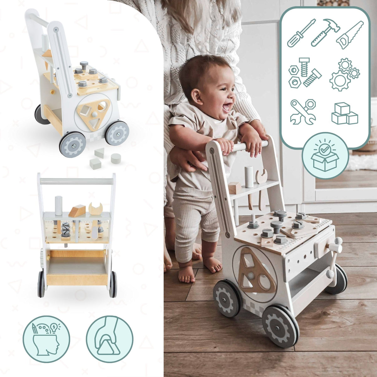 Wooden Workshop For Children 3in1 Walker Pusher Stroller 47 elements Sturdy Manufacturer code MAM25 BABY WALKER