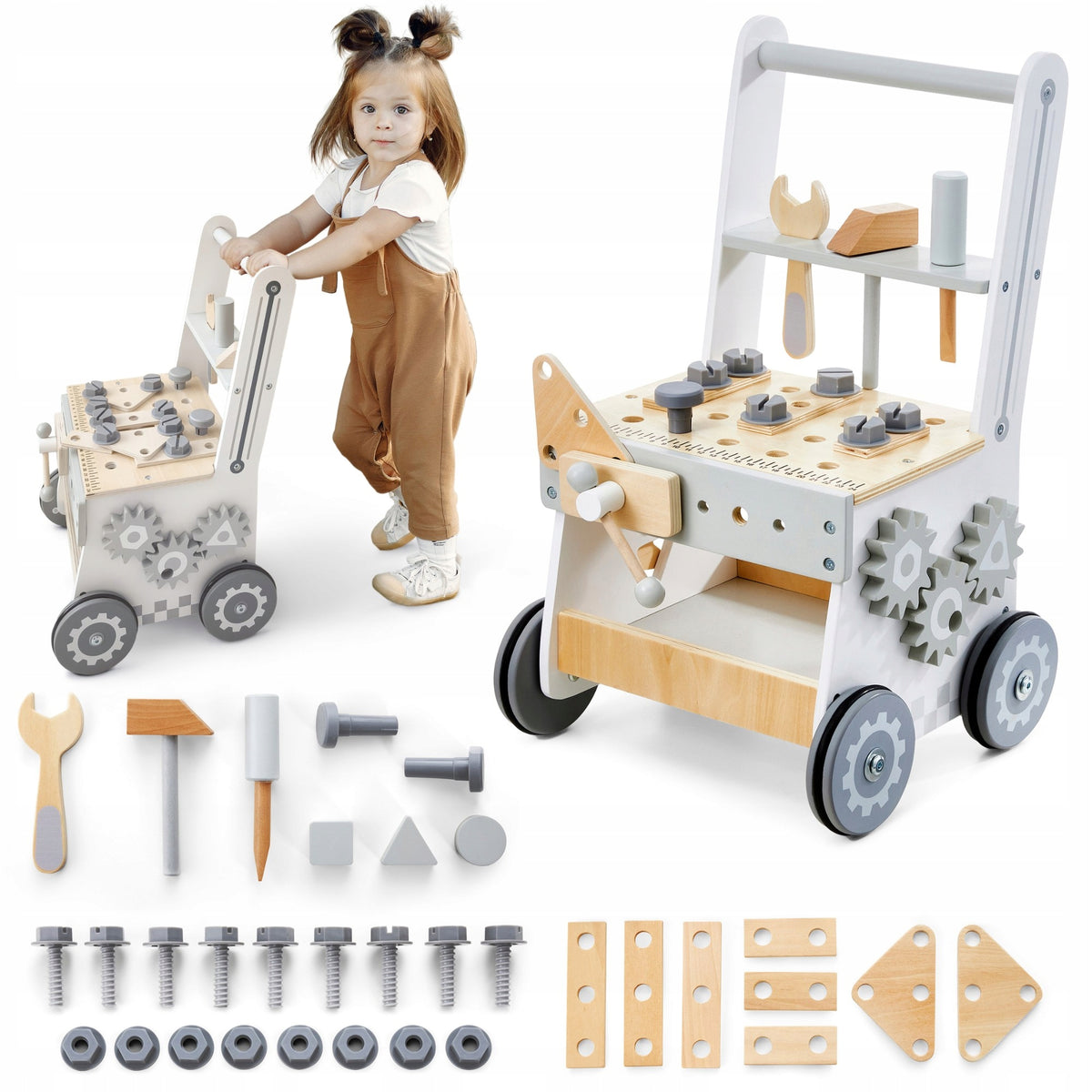 Wooden Workshop For Children 3in1 Walker Pusher Stroller 47 elements Sturdy
