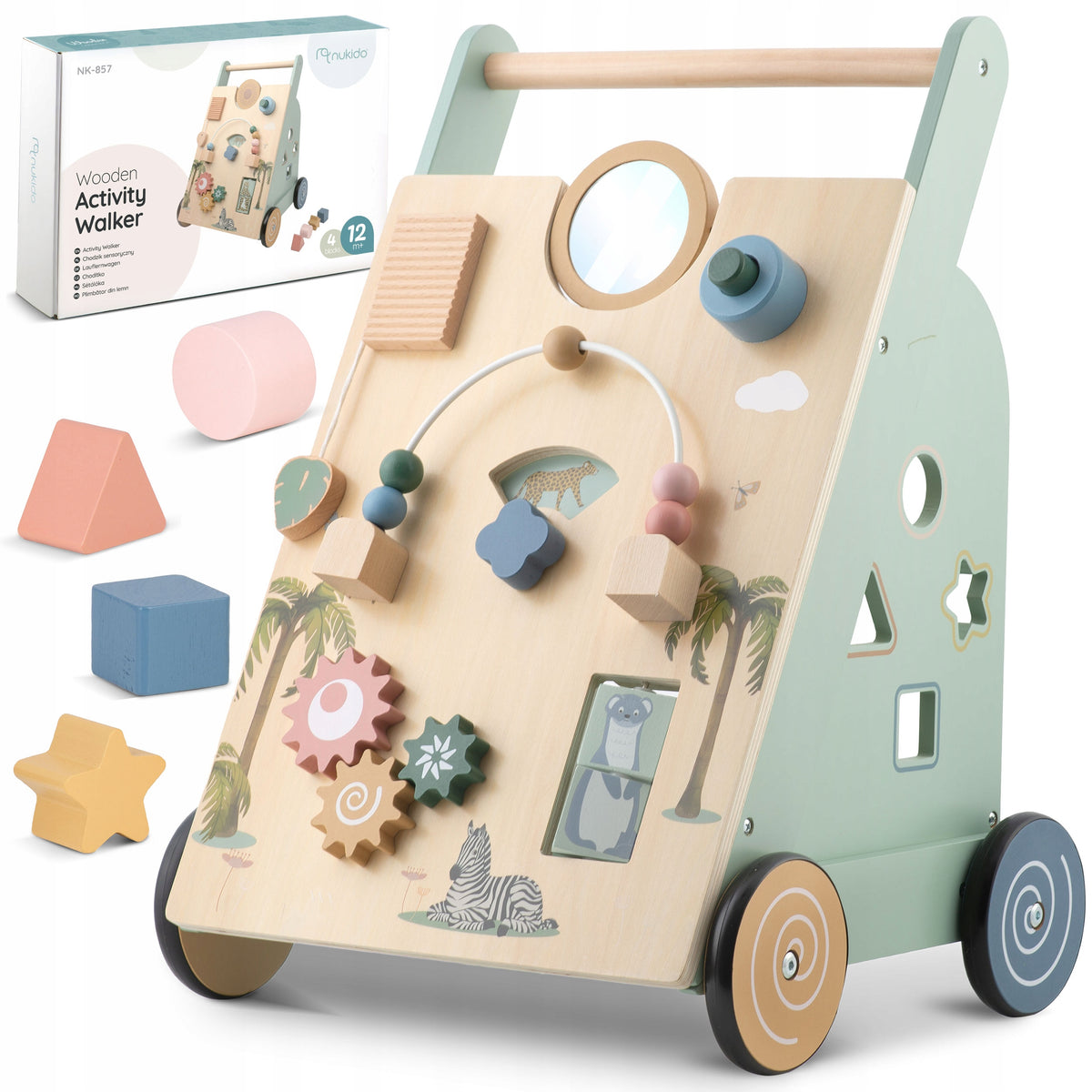 Wooden baby walker pusher sensory ride-on to play Nukido