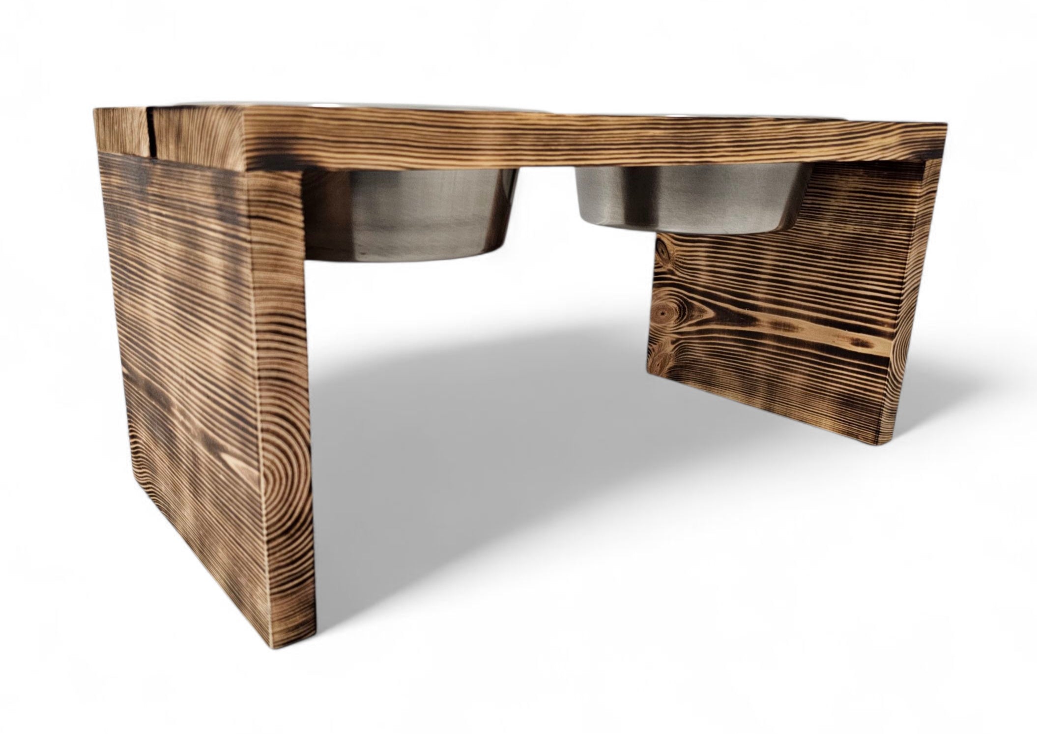 Wooden bowl stand brown 2x1,80 l Psi buffet stainless steel Manufacturer code Woodcraftwzd Drewniany stojak na miski 2x1800