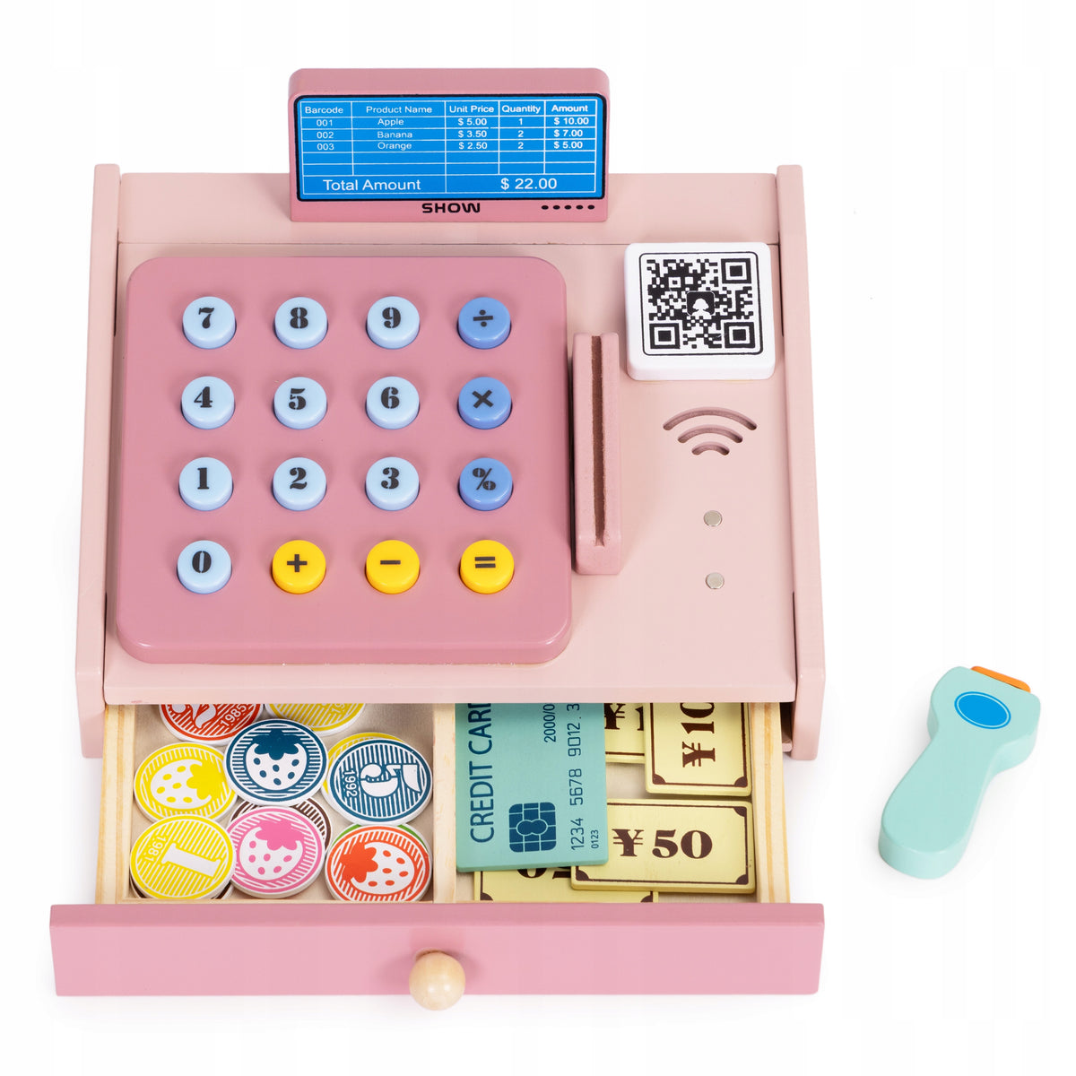 Wooden cash register for children scanner banknotes coins card Multistore Manufacturer code HC751029