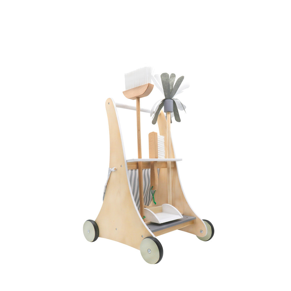 Wooden cleaning kit for children learning fun broom on wheels Packaging status original