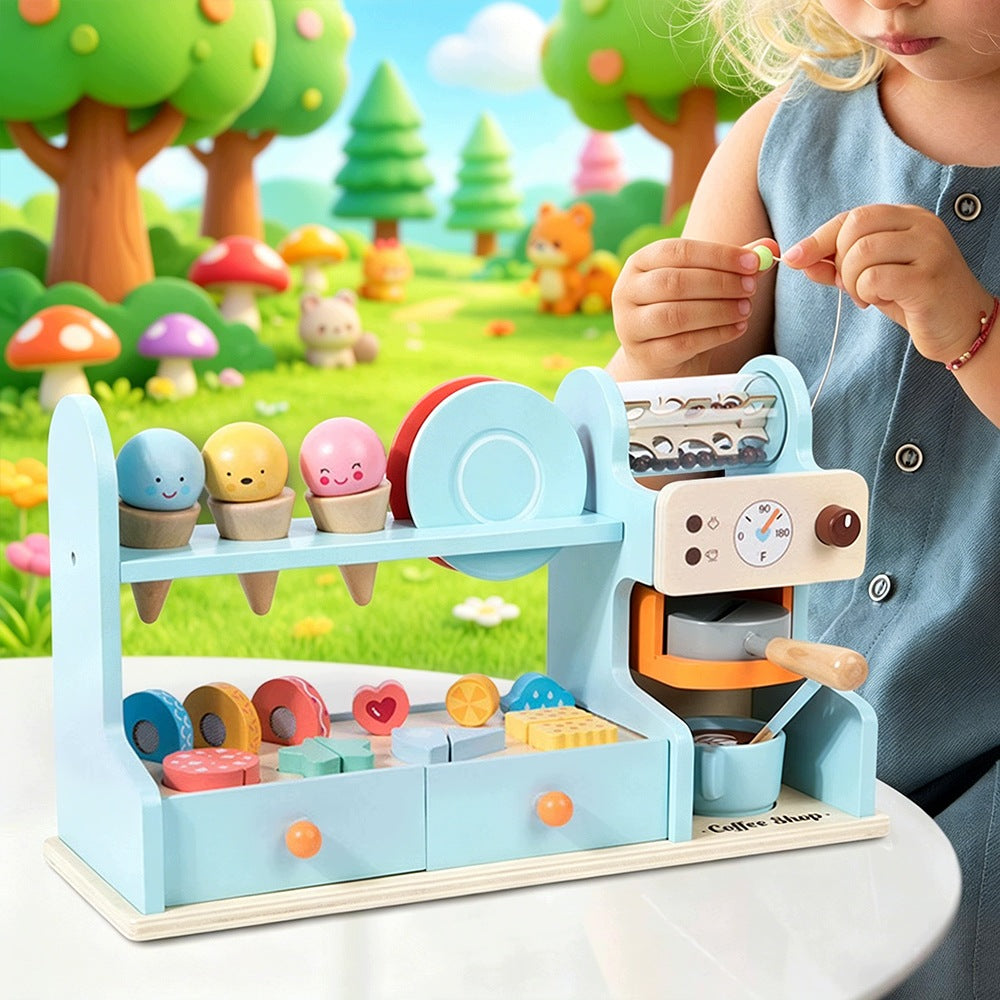 Wooden coffee maker cafe CONFECTIONERY ice cream shop set Kid's age 4＋ years