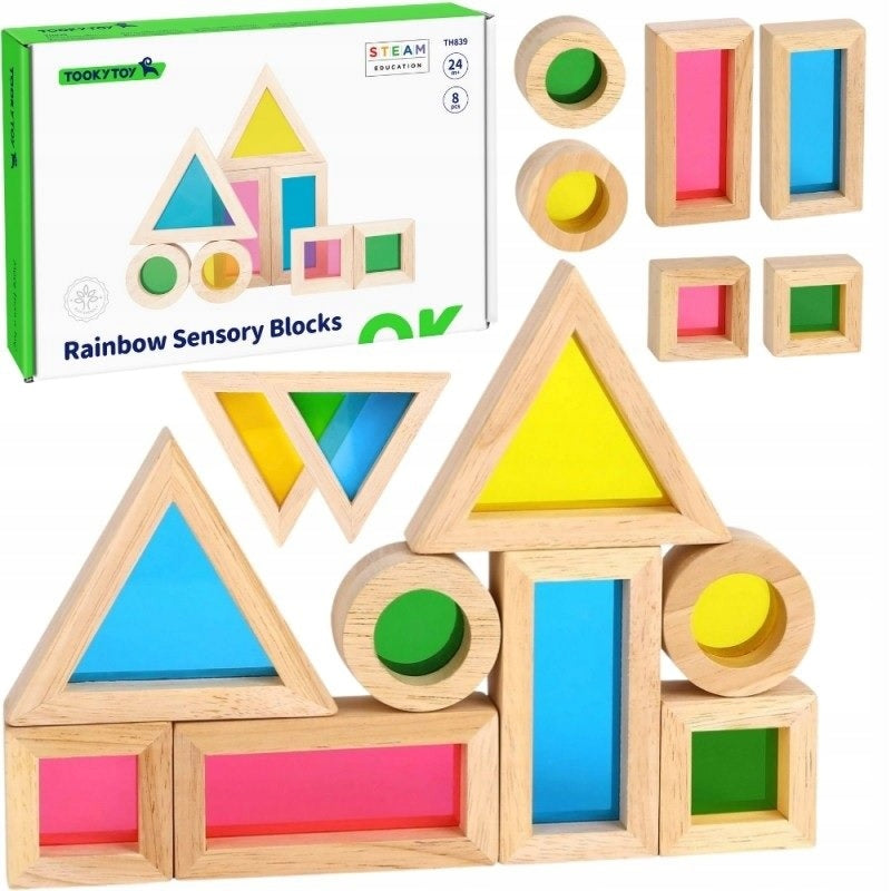 Wooden colorful blocks educational mirrors creative STEAM for children 2+