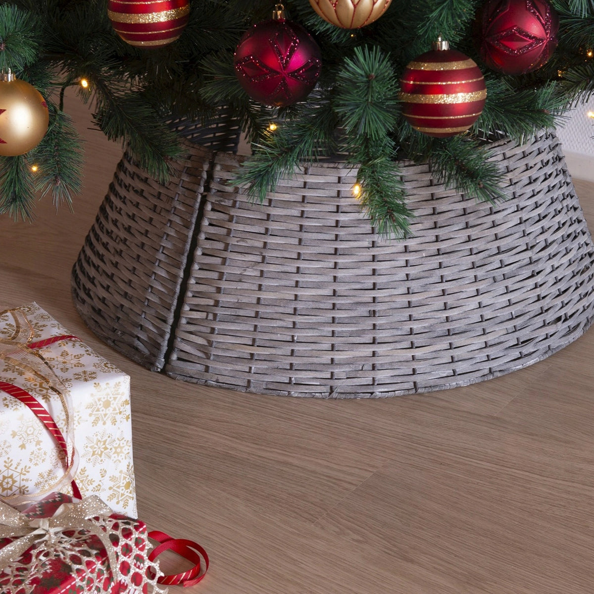 Wooden cover for Christmas tree stand 70x28cm grey decorative wicker Packaging status original